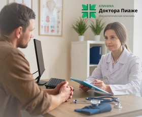 Мужчина сидит на консультации у врача